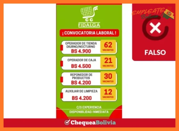 ¿Cuáles son las posiciones laborales más demandadas actualmente en la red de supermercados Fidalga en Bolivia?