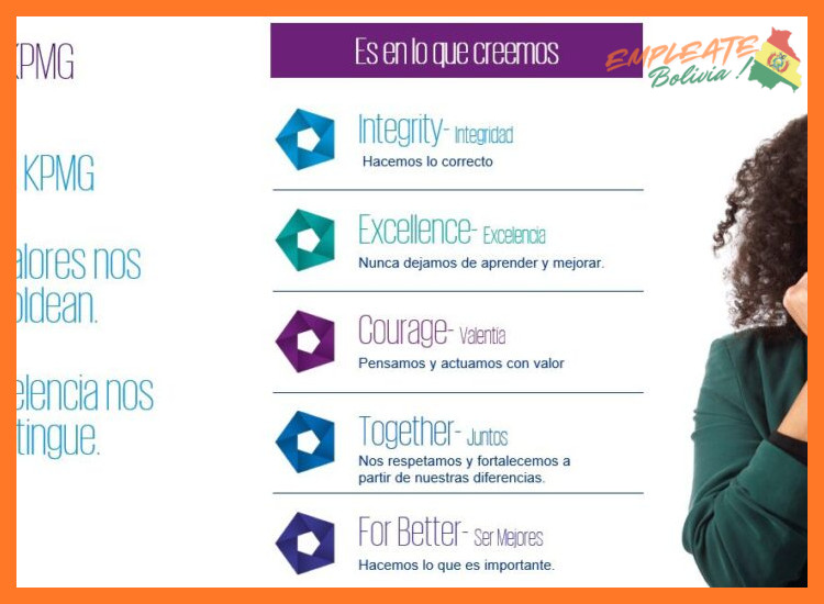 ¿Qué tipo de cultura organizacional y valores puedo esperar en KPMG Bolivia?